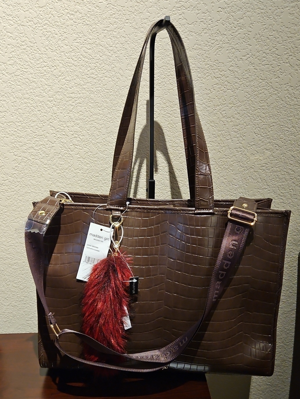 Madden Girl - Dark Brown Croc Tote With Charms